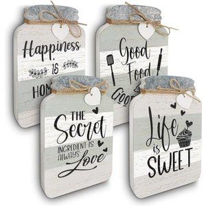 Kitchen Wall Decor - 4 Pcs Mason Jar Set - Farmhouse Kitchen Wall Art - Wooden